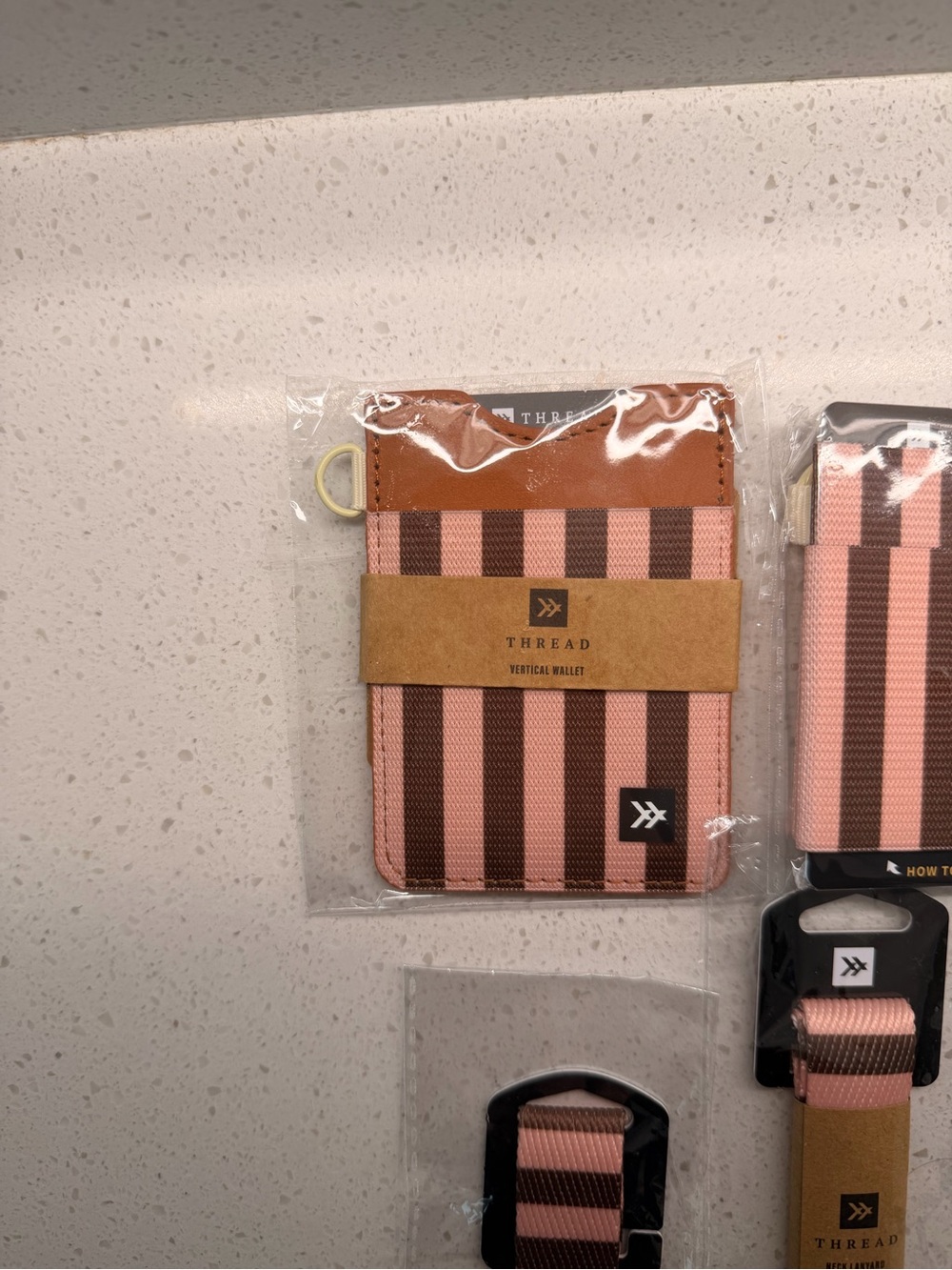 THREAD Pink and Black Striped Lanyard & Wallet Set - Picture 3 of 7